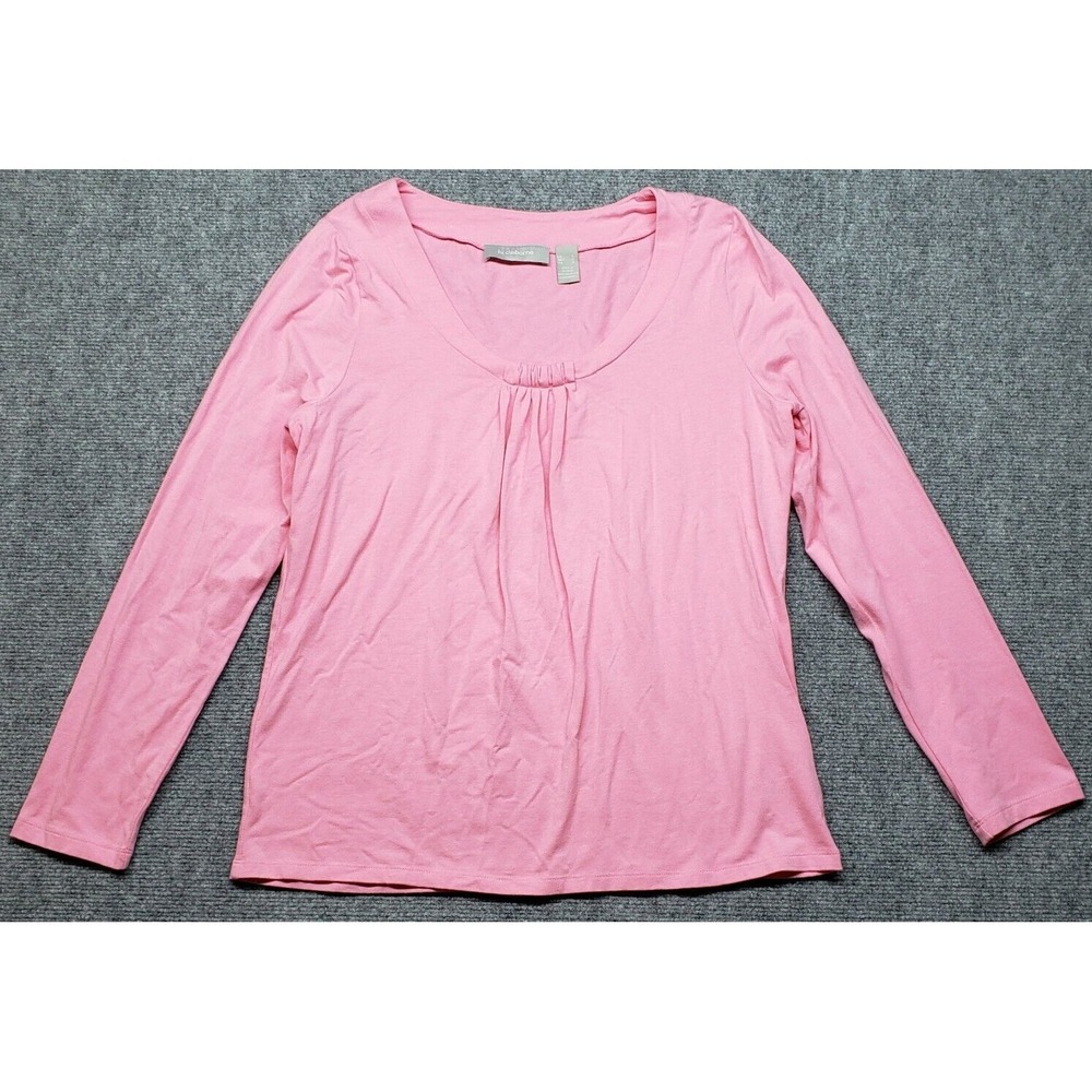 Liz Claiborne Top Womens L Pink Solid Scoop Neck Long Sleeve Pullover Stretch